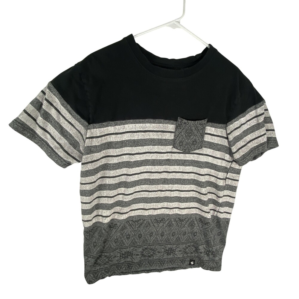Southpole Shirt Mens XL Gray Black Striped Aztec Pocket Boho Tribal Tee Pattern